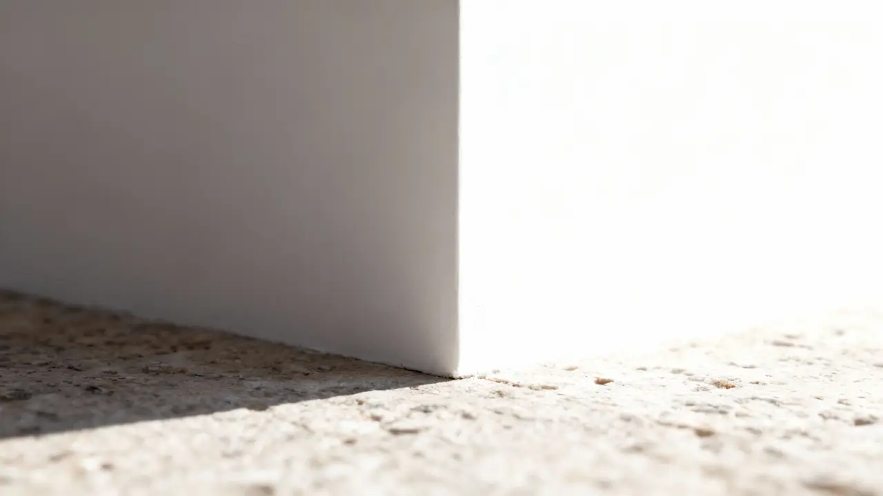Angolo di una struttura minimalista con luce e ombra su superficie in pietra