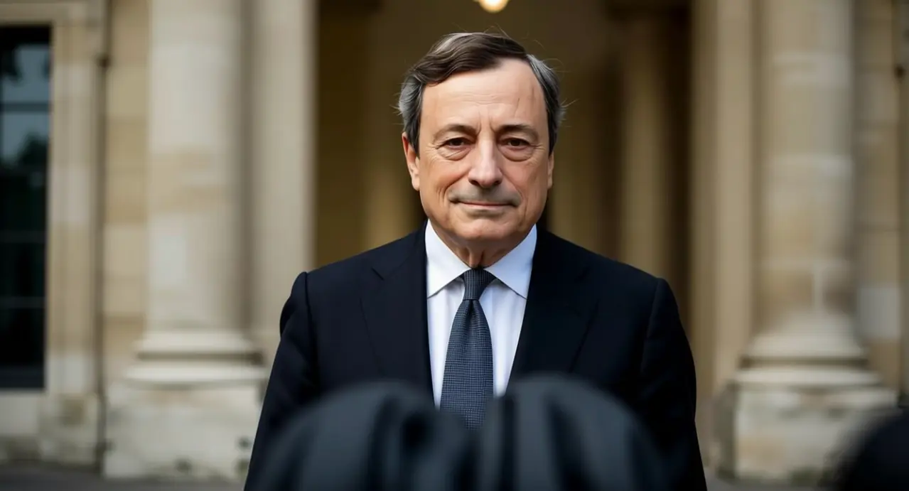 Un uomo in abito scuro davanti a un edificio istituzionale con colonne.