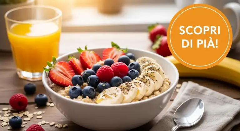 Ciotola di fiocchi d’avena con fragole, mirtilli, lamponi e banana a colazione