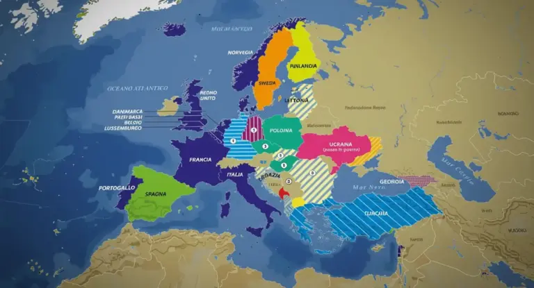 Mappa politica dell'Europa con evidenziati i Paesi nordici e l'area della Russia